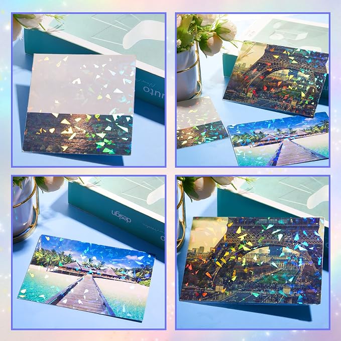 60 Sheets Holographic Laminate Sheets Clear Glitter A4 Size Vinyl Sticker Paper