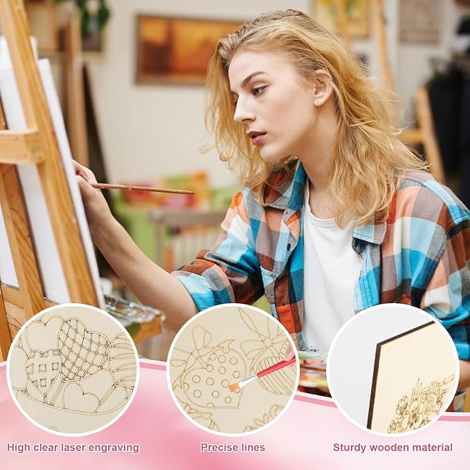 COCHIE 10 Pieces Large Valentine's Day Unfinished Wood Crafts to Paint