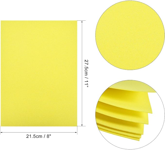 uxcell Light Yellow Shiny EVA Foam Sheets 12 x 8 Inch 2mm Thick