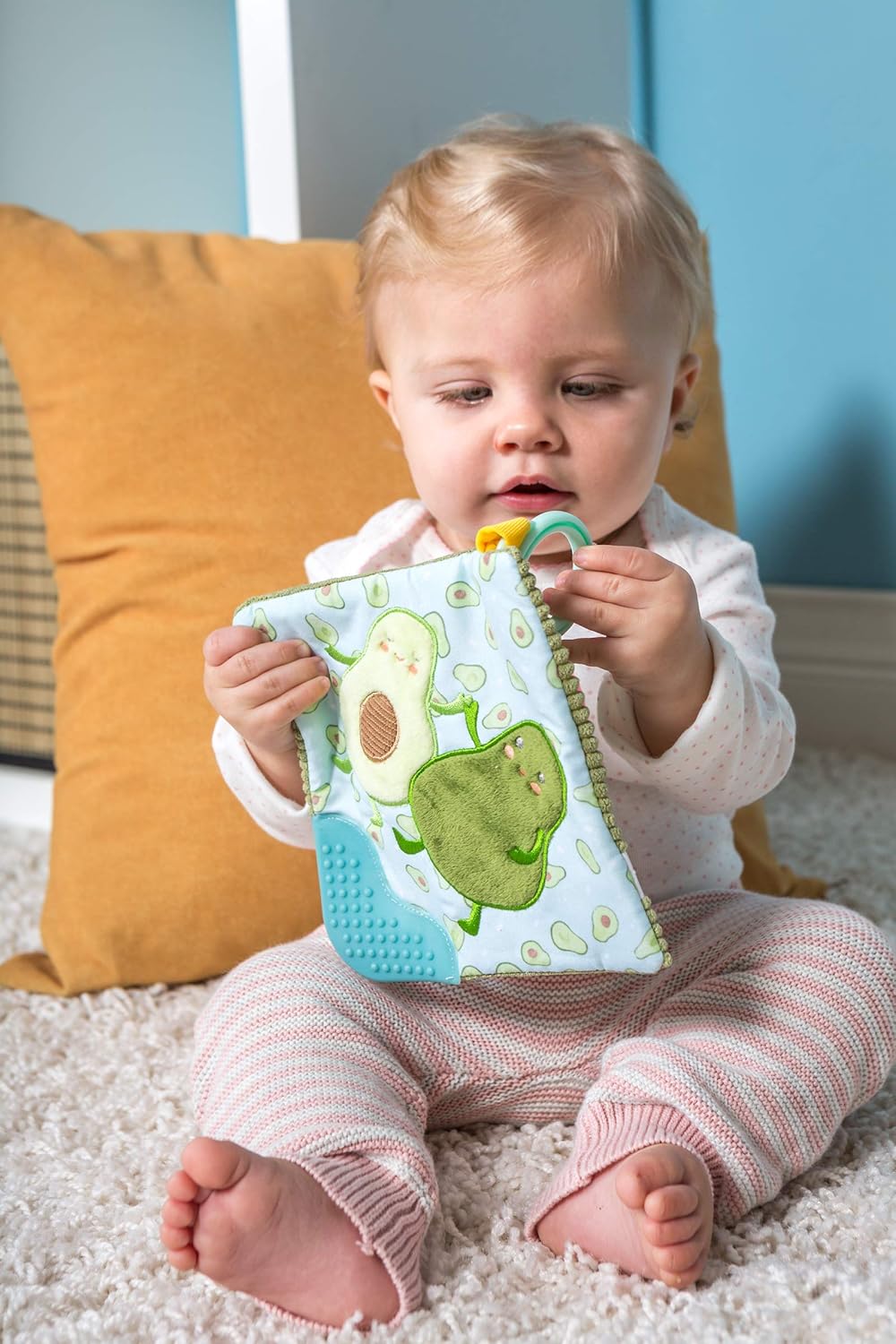 Mary Meyer Crinkle Teether Toy with Baby Paper and Squeaker, 6 x 6-Inches, Yummy Avocado (44141)