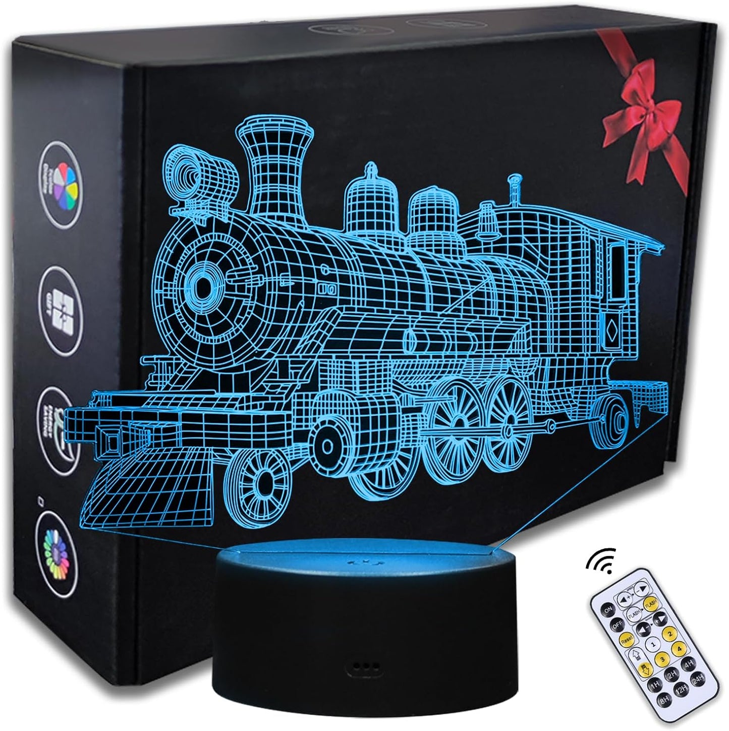 Train Night Light, 3D LED Night Lamp for Boys - Trains Themed Bedroom Lamps, Optical Illusion Lamp with Remote Control, Perfect for Kids' Room Décor, Cool Gifts for Train Lovers