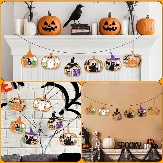 24 PCS Unfinished Wooden Halloween Crafts, Pumpkin Shaped Hanging Ornaments DIY