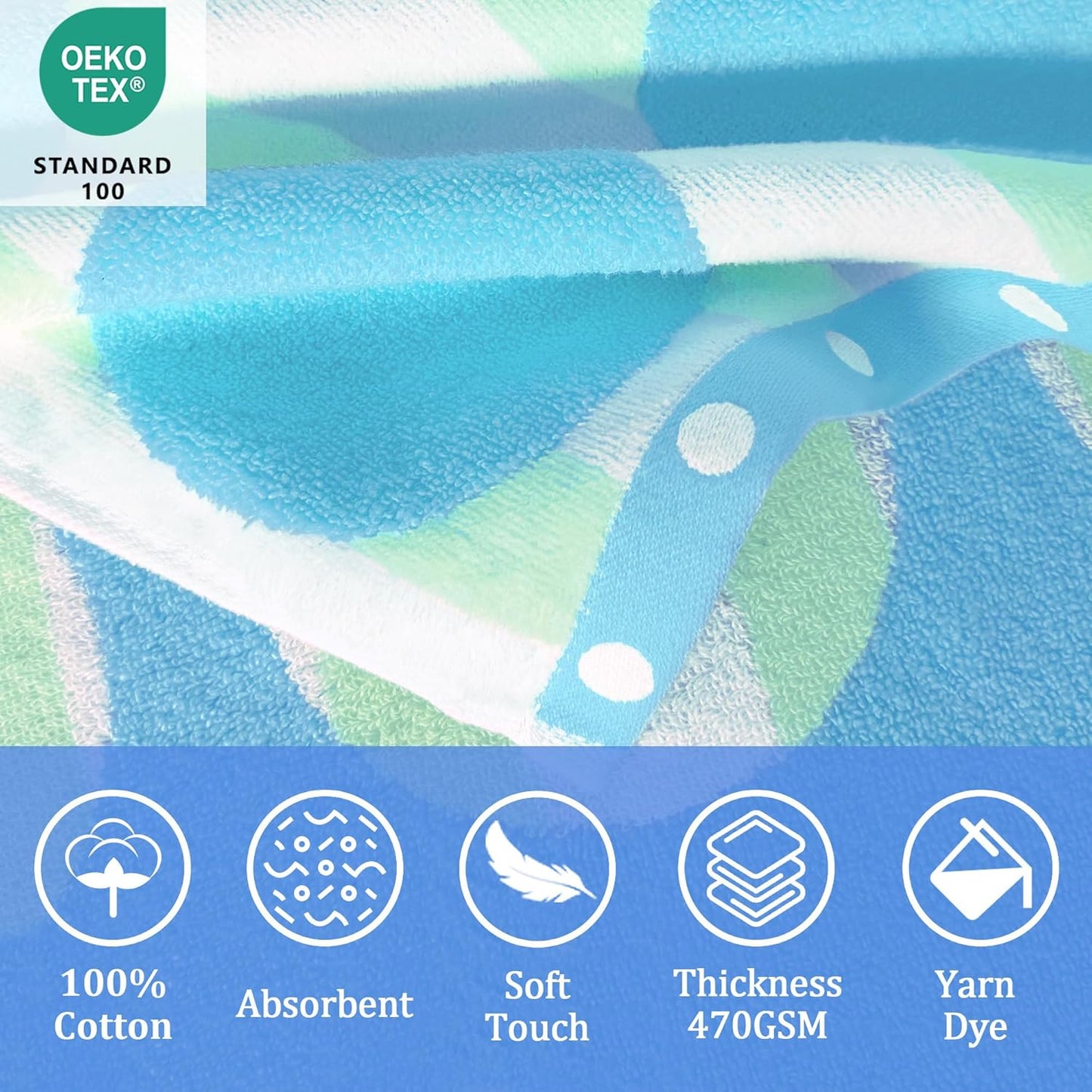 VOOVA & MOVAS Toddler Beach Towel (3-10Years), Absorbent Quick Dry Lightweight Towel Wrap with Hood for Pool | Swim | Bath, Blue Dot Strip