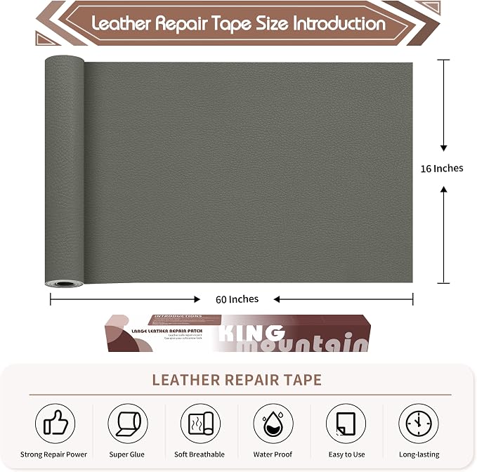 KING MOUNTAIN Leather Repair Tape, 16 x 60 Inches, Self-Adhesive, Waterproof