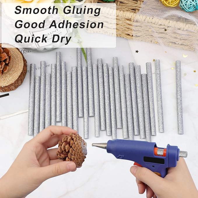 Manarty Glitter Silver Hot Glue Stick, Adhesive EVA Glue Sticks Standard