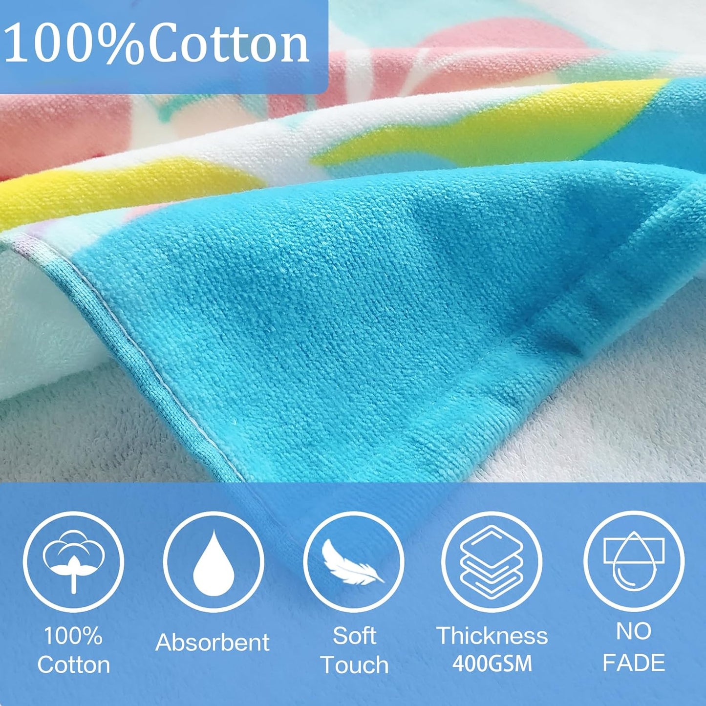 VOOVA & MOVAS Toddler Bath Towels Age 3-10, 30''X50,100% Cotton | Soft | Thick, Hooded Towel for Kids Girls, Perfect for Beach, Pool, Bath,Swim, Stripe Mermaid