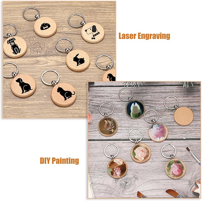 JUXYES 100 PCS Unfinished Wooden Keychain Blanks