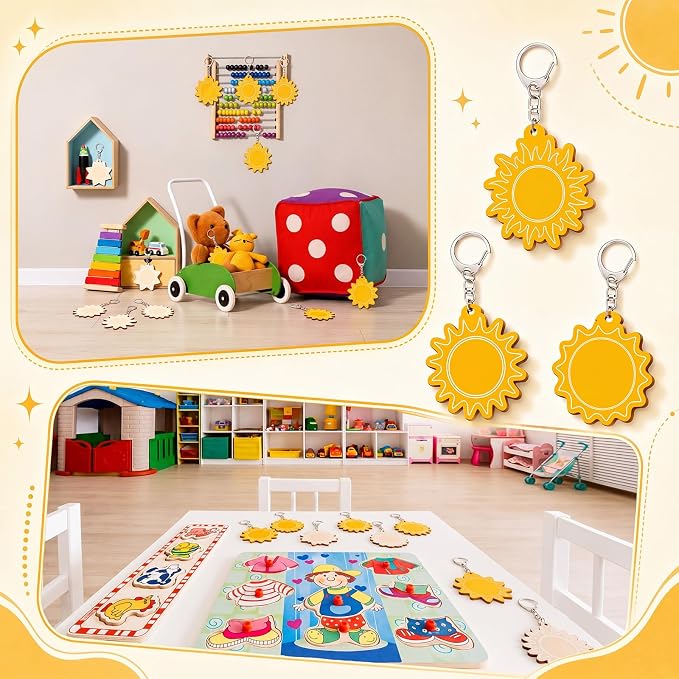 RattanView 24 Pcs Sun Craft DIY Wooden Sun Expressions Kits Color Your Own