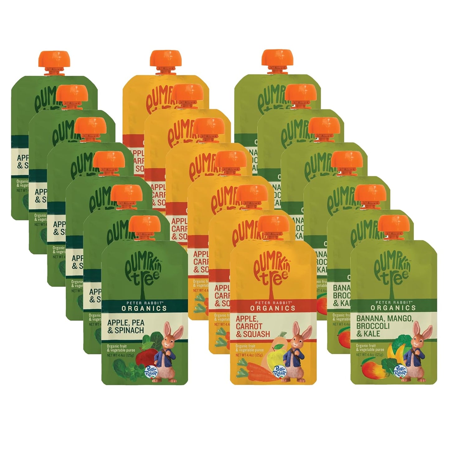 Peter Rabbit Organics Fruit Vegetable, Squeezable Pouches, 4 Ounce (Pack of 18)