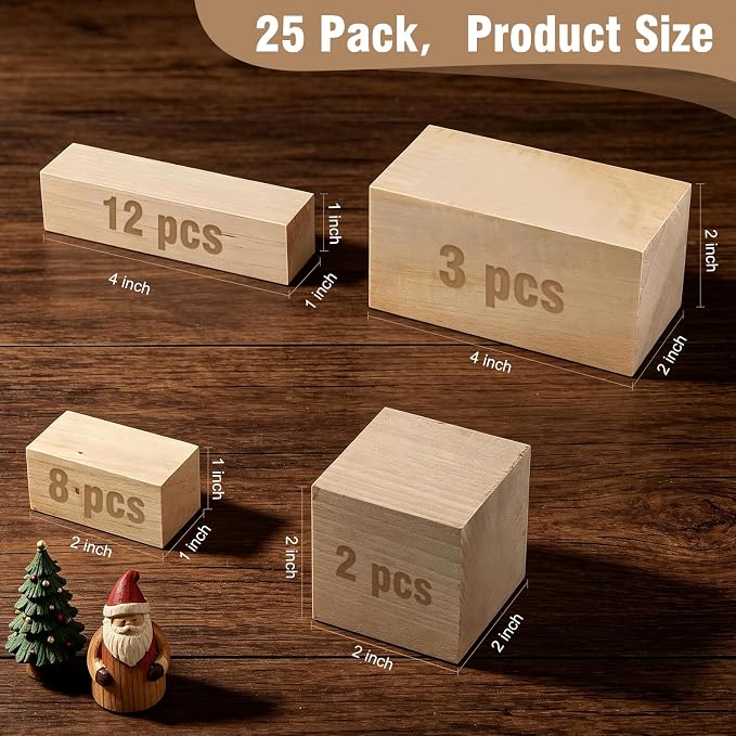 25 PCS Basswood Carving Blocks, 4 Sizes Wood Carving kit, Soft Texture Solid