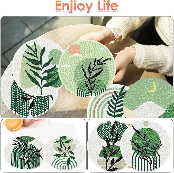 ijbnhd 8 Pcs Leaf Diamond Art Coasters Kit, Diamond Painting Coasters | Leaf