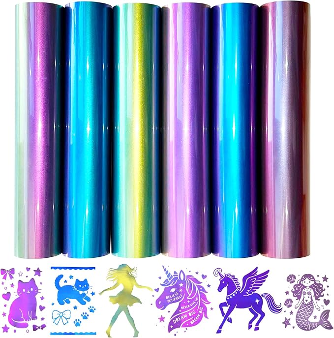 Chameleon Heat Transfer Vinyl Bundle 6 Packs Chameleon Gradient Change Color PU