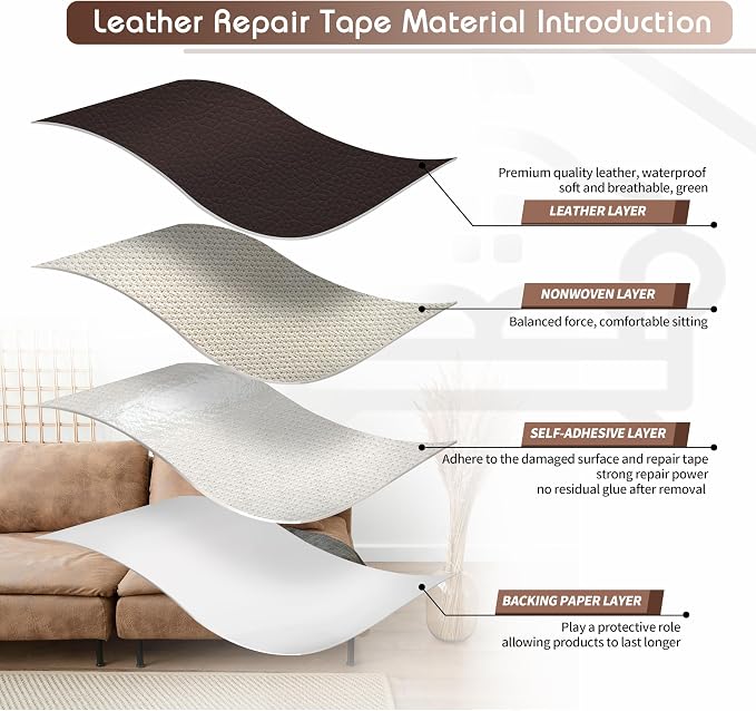 KING MOUNTAIN Leather Repair Patch, 12 x 60 Inches self Adhesive Leather Repair