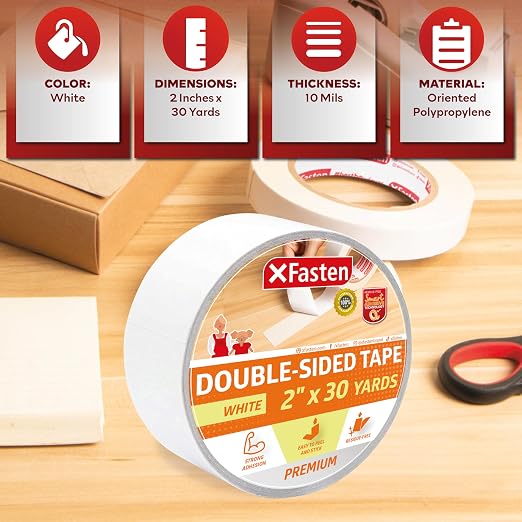 XFasten Double Sided Tape, Removable and Residue-Free, 2-Inch x 30 Yards