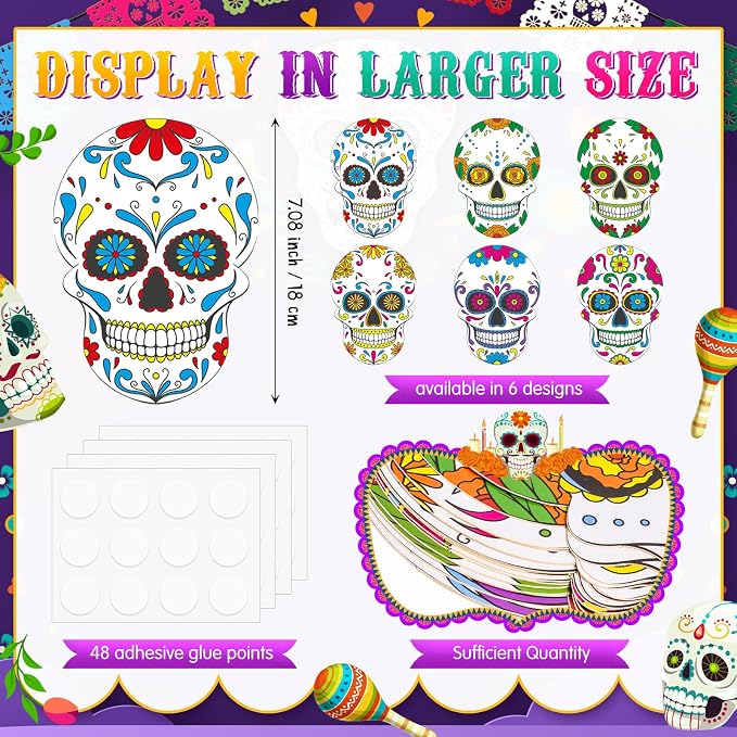 TaoBary 24 Pcs 7.09'' Sugar Skull Cutouts
