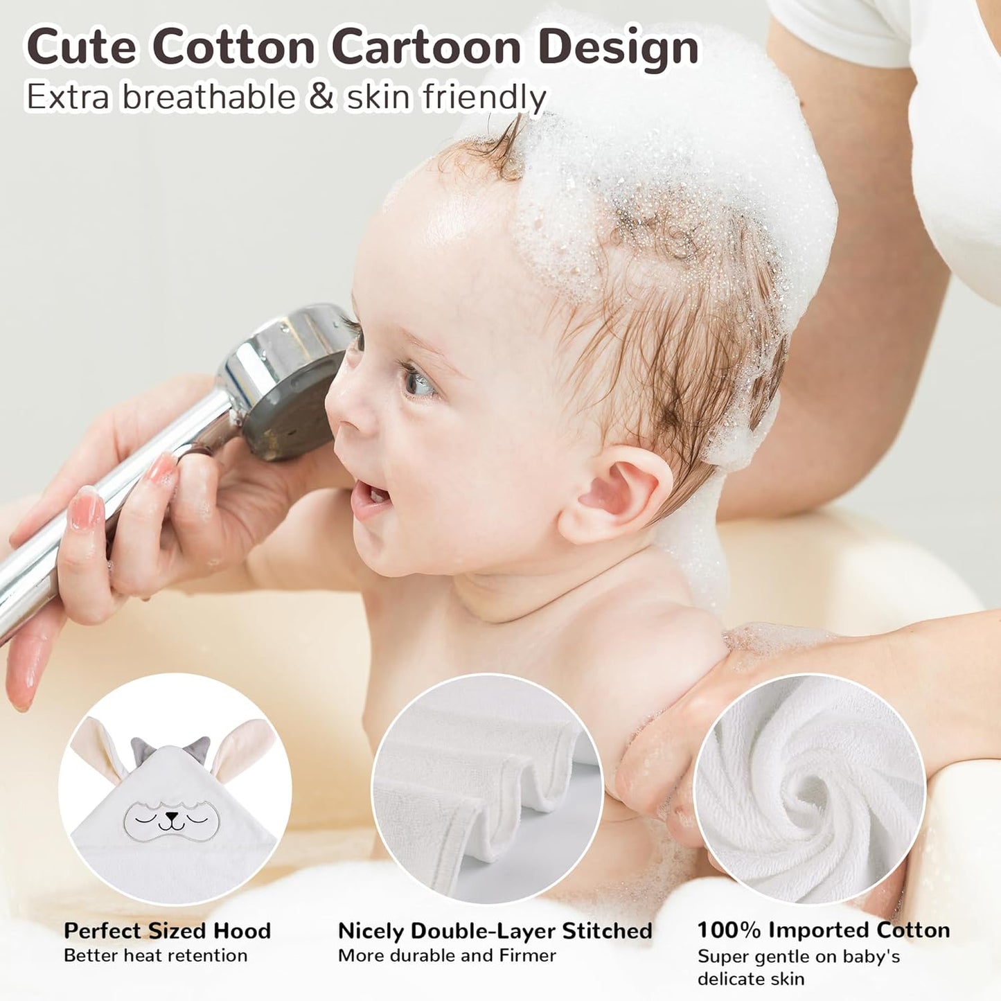 Viviland Hooded Baby Towels, Soft 100% Cotton Baby Bath Towels with Hood, Extra Thick and Absorbent, Essential for Newborns, Kids, Infants - Girls and Boys (Sheep)