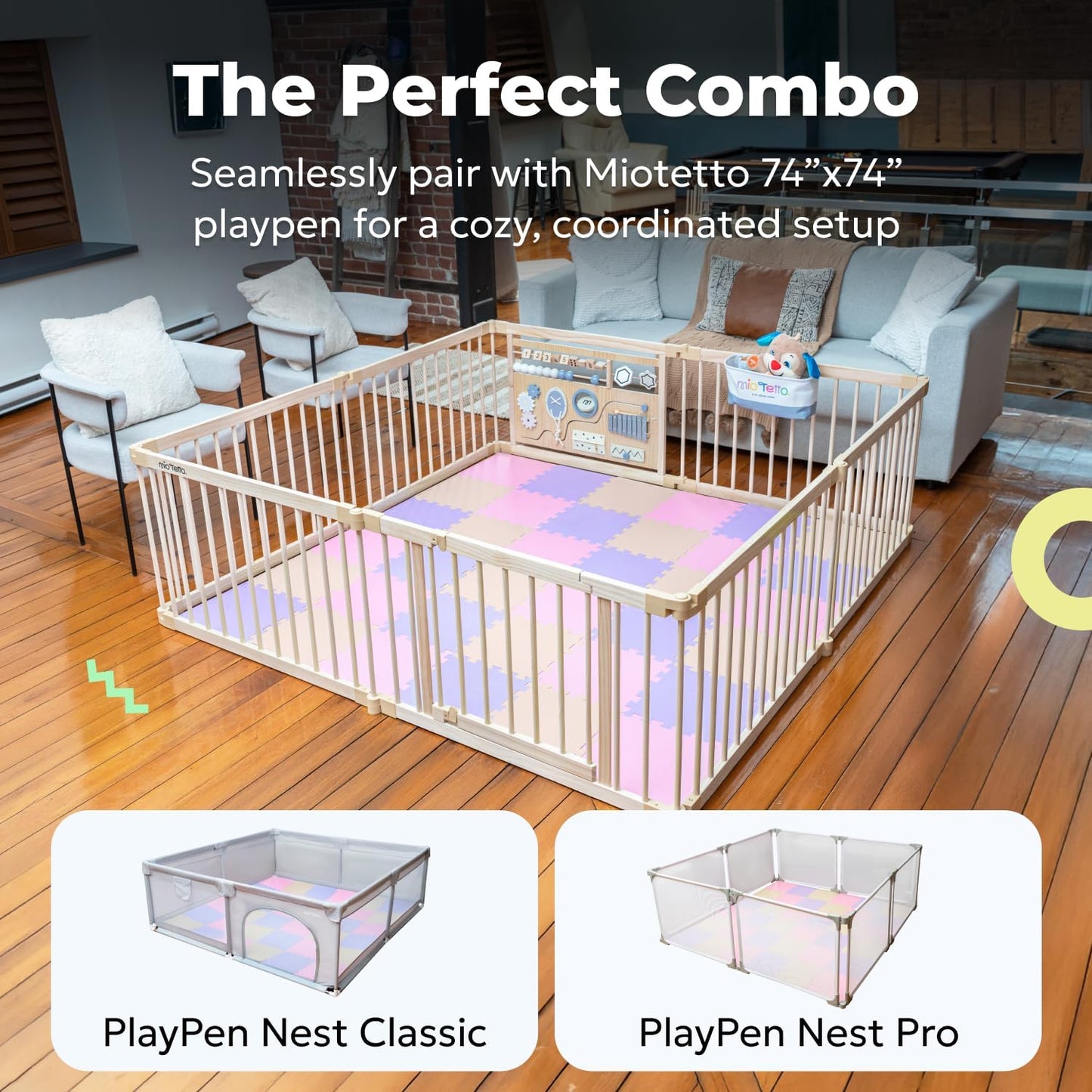 MioTetto Baby Play Mat, Soft Foam Floor Tiles for Kids. Adjustable Interlocking Foam Tiles, Fits with 74x74 Playpen Baby mat for Crawling & Development, Safe & Non-Toxic Playmat for Babies 6-12 Months