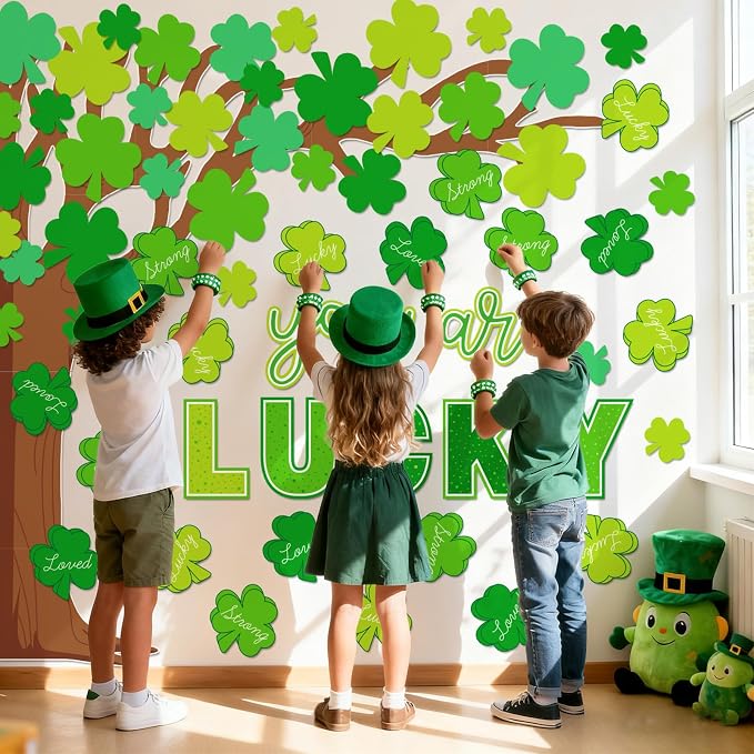 Whaline 99 Pcs St. Patrick's Day Tree Bulletin Board Decoration Green Shamrock
