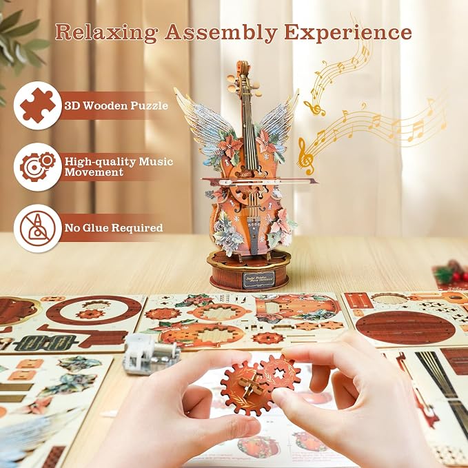 3D Puzzles for Adults, Wooden Model Kits-Music Box, DIY Mechanical Musical