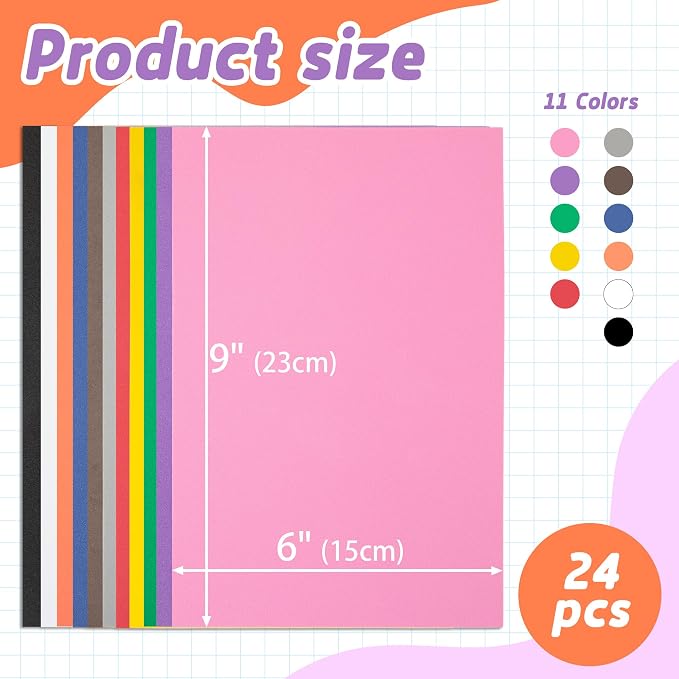 Funria 24Pcs 3mm Embroidery Foam 6" x 9" Puffy Foam