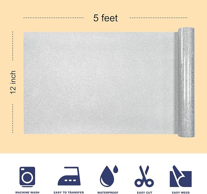 Glitter Puff Heat Transfer Vinyl, 12in X 5ft Iron on Vinyl | 3D Puff, Wash No