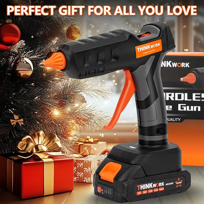 THINKWORK 20V Cordless Hot Glue Gun and Sticks Set, Rechargeable Glue Gun