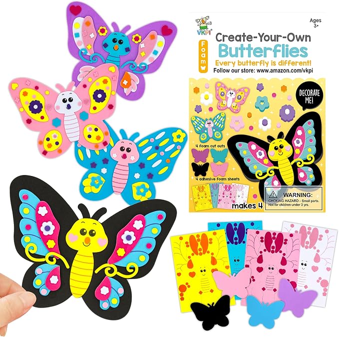 VKPI 4 Butterflies Foam Art Crafts Gift Kit, Creative Make Your Own Butterflies