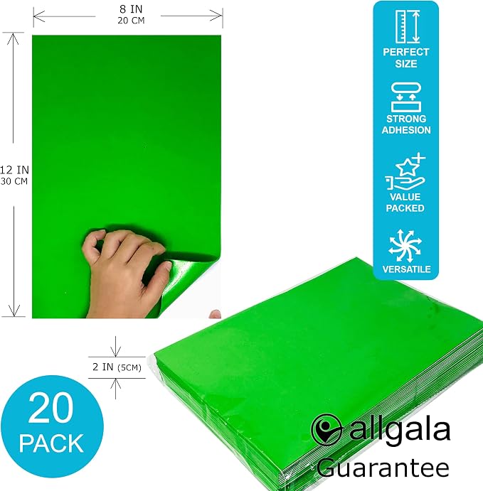 Allgala 20 Pack Self-Adhesive EVA Foam Paper 8x12 Inch Sheets-Green-CF85405