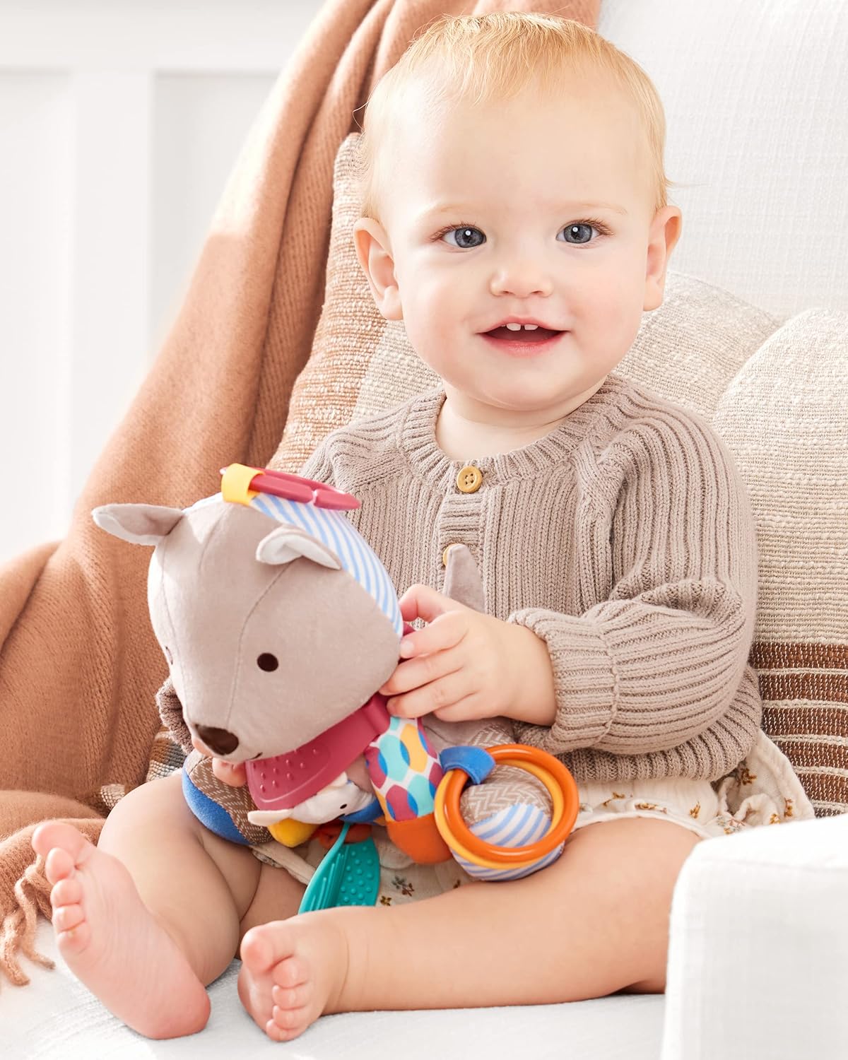 Skip Hop Bandana Buddies Baby Activity and Teething Toy with Multi-Sensory Rattle and Textures, Kangaroo