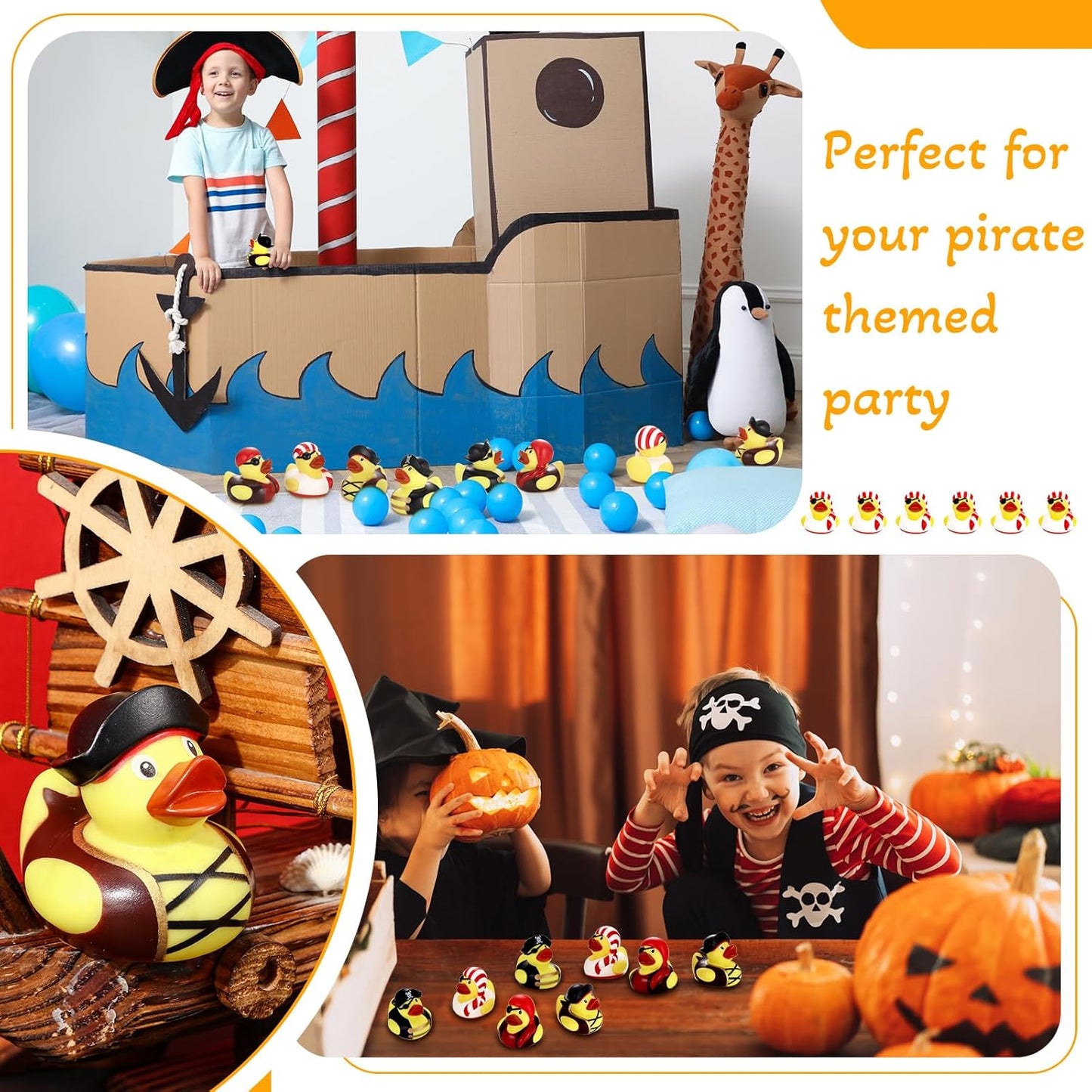 Lewtemi 24 Pcs 2 Inch Mini Pirate Rubber Ducks Cruise Ducks for Hiding with Tags Cute Yellow Decor Bathtub Pool Pirate Party Favors for Carnival Supplies Birthday Party Favor Gifts