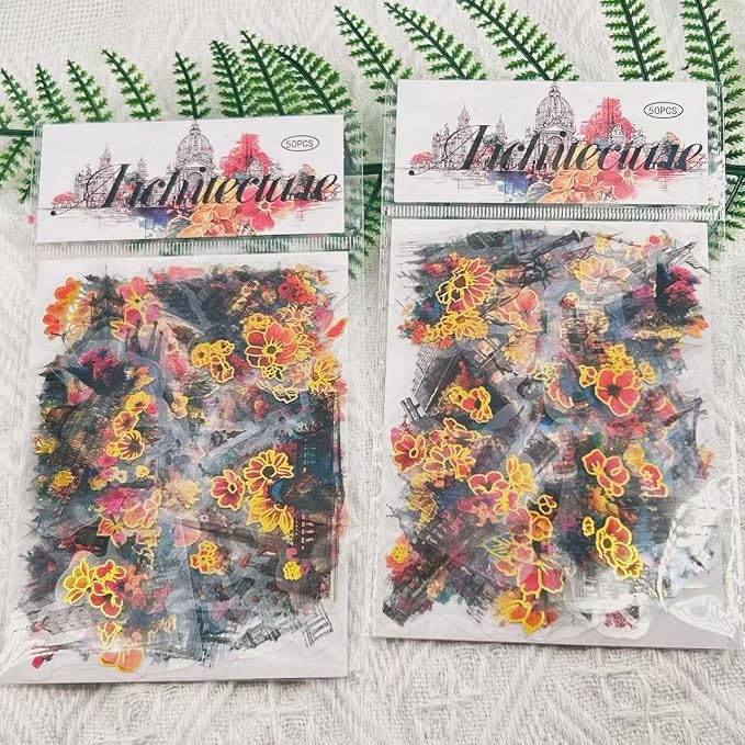50Pcs Gold Flower Stickers for Scrapbooking Journaling Junk Journal Scrapbook