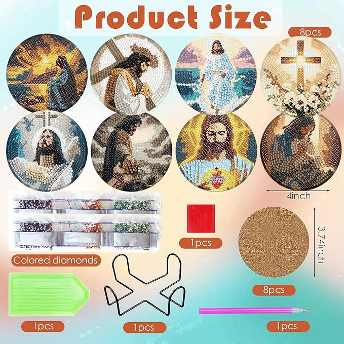 ijbnhd 8 Pcs Diamond Art Coasters Kits Jesus Diamond Painting Coasters |