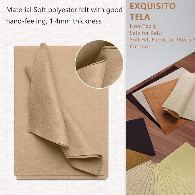 Soft Felt Sheets, 8x12 inches Assorted Craft Felt Fabric, 1.4mm Thick Felt