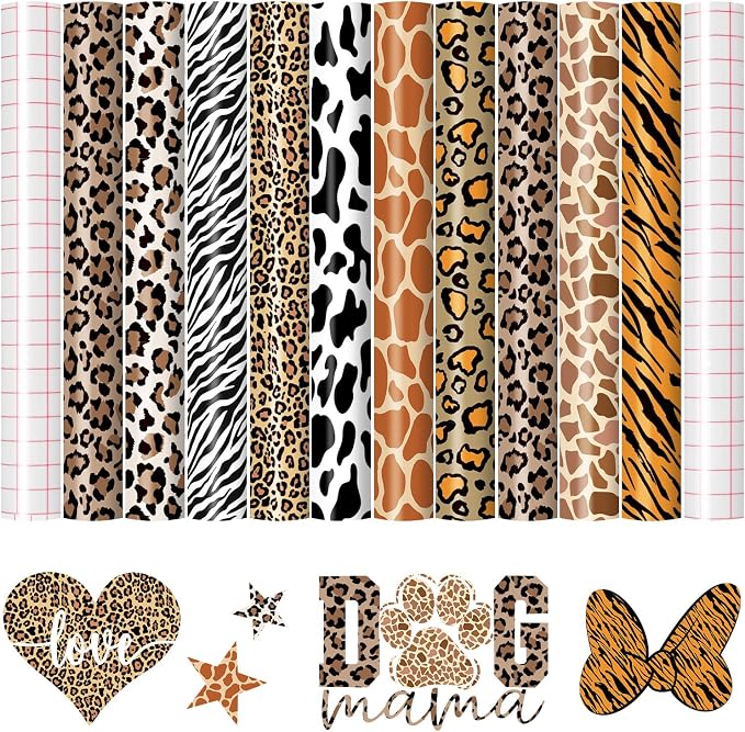 HTVRONT Leopard Permanent Vinyl 10 Pack Compatible