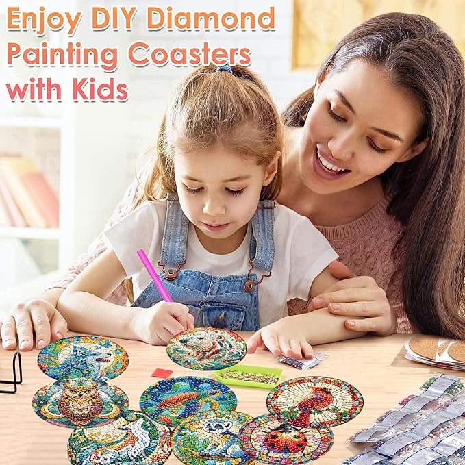 ijbnhd 8 PCS Animals Diamond Art Coasters Kit | Animals Diamond Painting