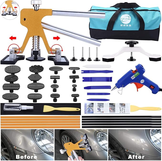 GLISTON 45pcs Paintless Dent Repair Tool Dent Puller Kit, Adjustable Width