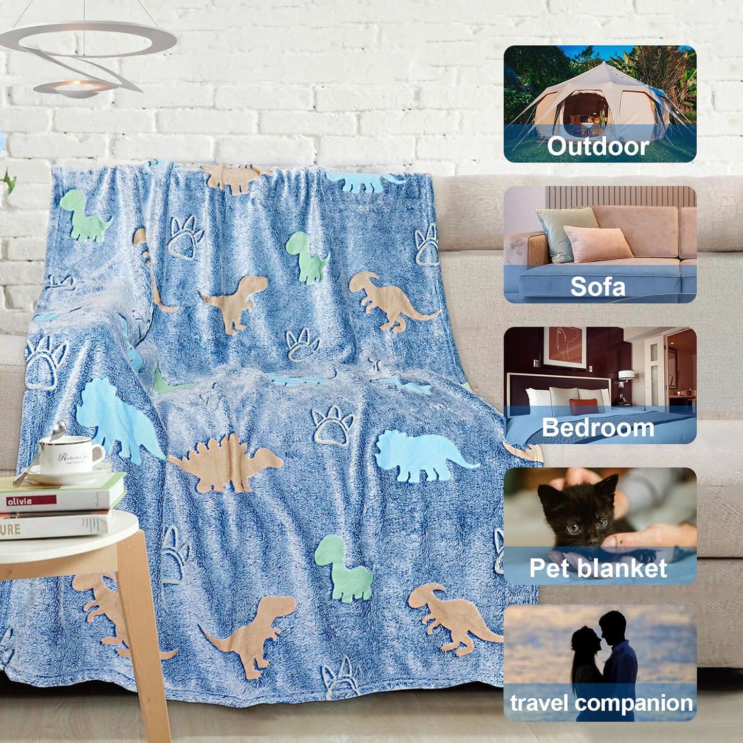 Dinosaur Blanket for Boys, Glow in The Dark Blanket for Kids, Kids Blanket for Boys, Toddler Blanket for Boys, Dinosaur Gifts for Boys/Kids, Soft Fleece Blanket, Birthday Gifts 50"x60"+Gift Box