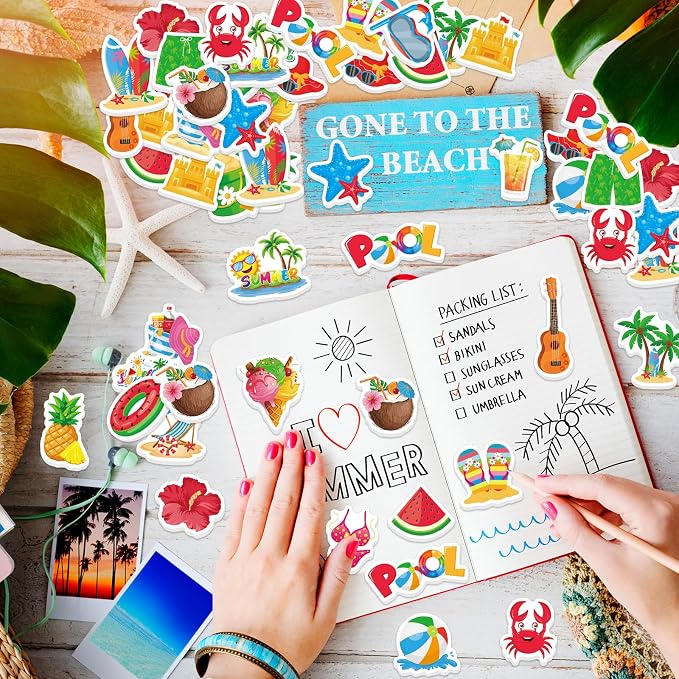 300Pcs Summer Foam Stickers, Colorful Self-Adhesive Summer Pool Beach Stickers