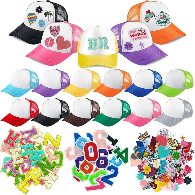 Hercicy 12 DIY Trucker Hats Kit, Sublimation Blank Baseball Caps