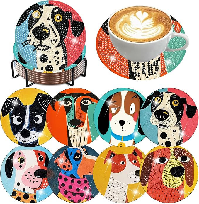 Benjenes 8 PCS Diamond Art Coasters Kits Dog Diamond Painting Coaster | Diamond