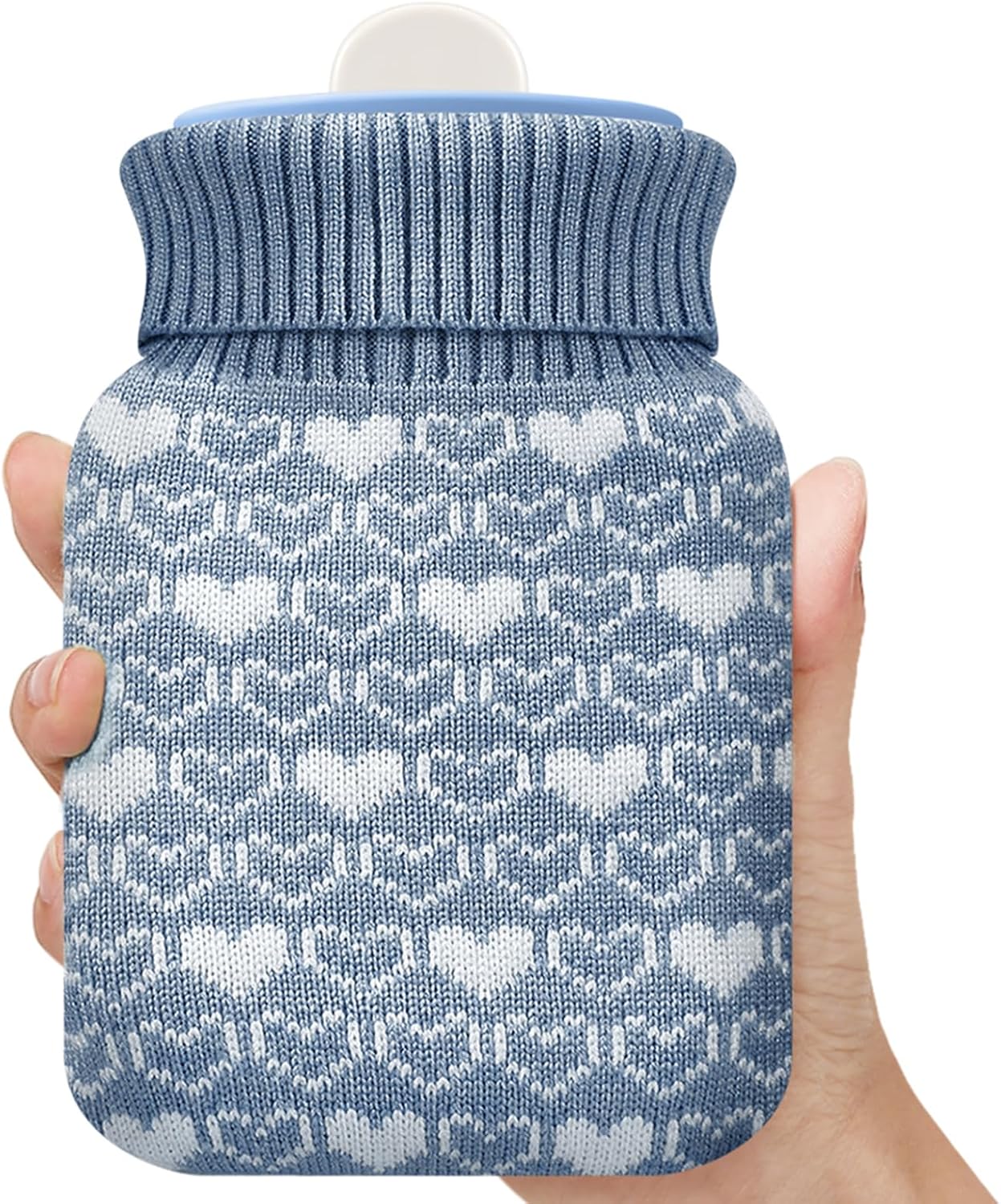 Amylove Mini Hot Water Bottle 320ml for Hot & Cold Compress with Cover Silicone Microwave Heating Small Water Bag for Travel Pain Relief Holiday Gifts(Stone Blue)