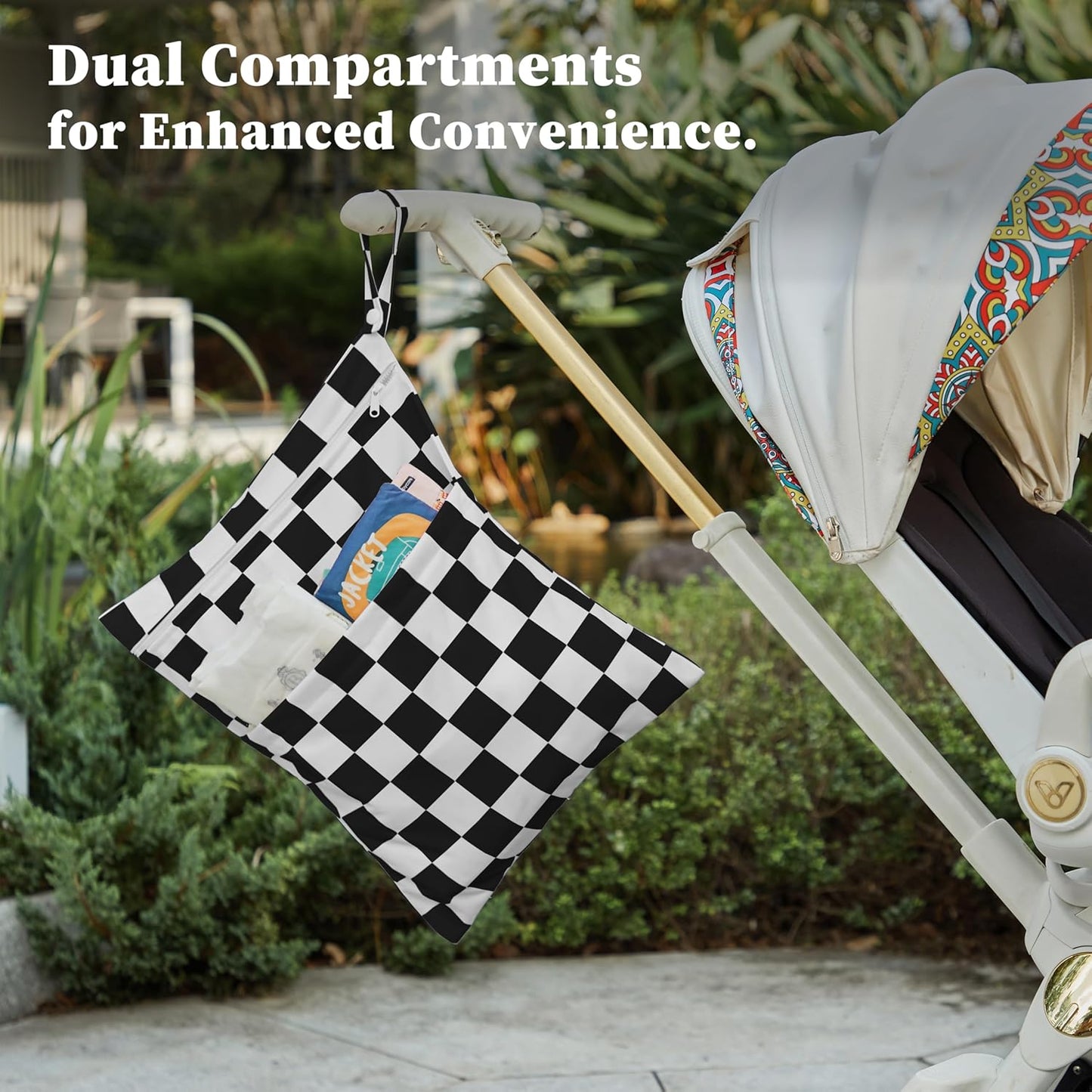 Black Checkered Waterproof Wet Dy Diaper Bag for Baby Essentials, Travel, Swimsuit, Beach Bag Accessories, Aesthetic Trendy Cute Toddler Baby Cloth Bag Pouch, Pack of 2