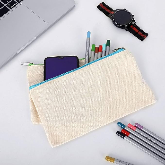 12 Pieces Cotton Canvas Makeup Bag, Blank DIY Craft Bag