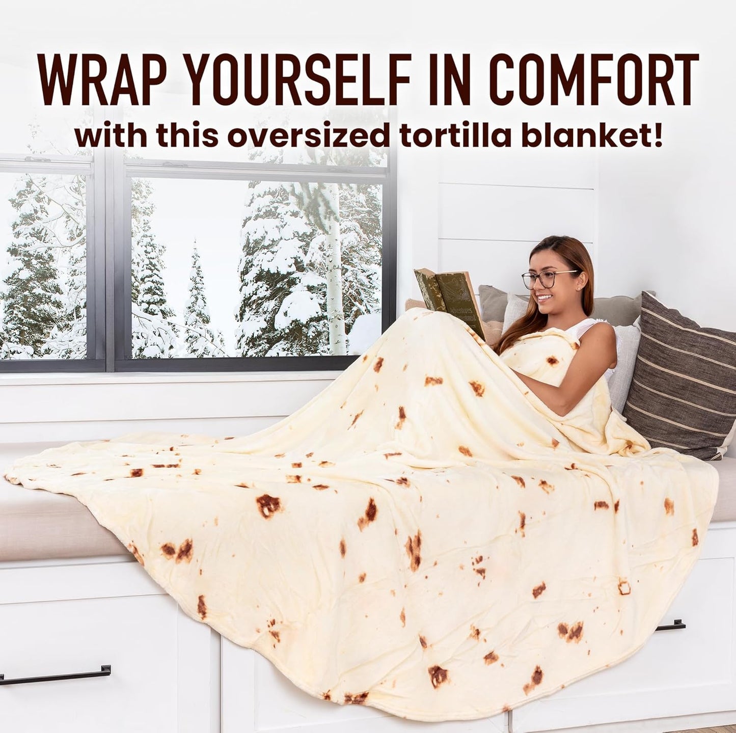 Zulay Kitchen Burrito Tortilla Throw Blanket - Giant Double-Sided Tortilla Blanket for Adult and Kids - 285 GSM Funny Soft Food Blanket - Flannel Round Taco Blanket - (80" Double Sided)