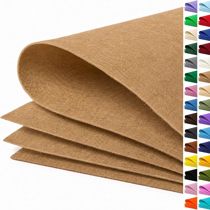 Tan Large Felt Fabric 36" x 36", 1mm Stiff Felt Sheet, Nonwoven Fabric