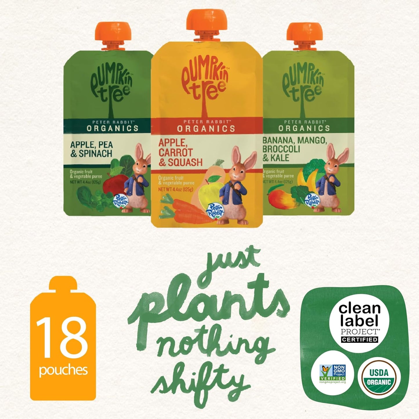 Peter Rabbit Organics Fruit Vegetable, Squeezable Pouches, 4 Ounce (Pack of 18)