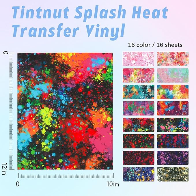 Tintnut Paint Splatter Heat Transfer Vinyl, stretch washable, works