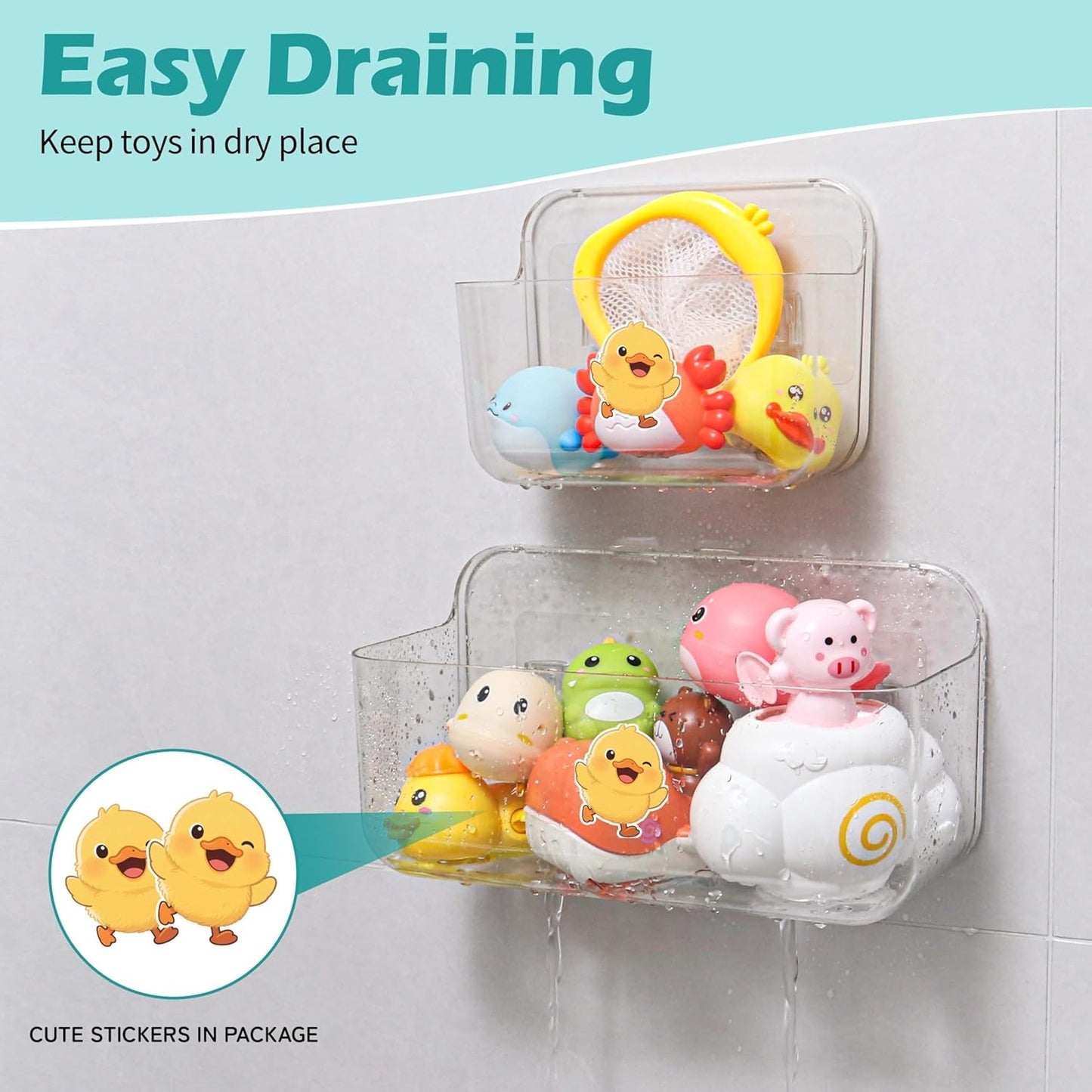Bath Toy Storage for Bathtub 2 Packs, Large Capacity Bath Toy Holder for Kids, Quick Dry Toy Organizer, Durable Plastic Shower Caddy for Tub Bathroom