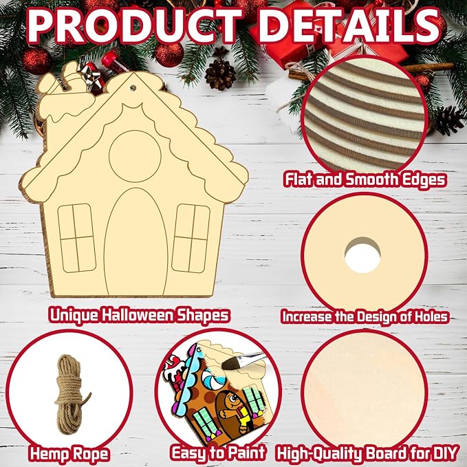 Large Size 7" Christmas Crafts for Kids Wooden Gingerbread House Ornaments