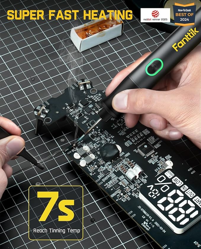Fanttik T1 Max Soldering Iron Kit, Cordless Soldering Iron, 7 Seconds Fast Heating(390°F-840℉), Auto Sleep, 4 Precision Soldering Tips(C210), 360° Swivel Stand, Soldering Iron for Precision Repair